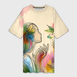 Футболка женская длинная Очертания девушки, цвет: 3D-принт