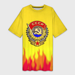 Женская длинная футболка СССР огонь герб