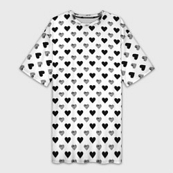 Футболка женская длинная Черно-белые сердечки, цвет: 3D-принт