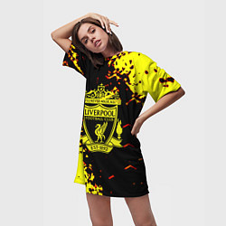 Футболка женская длинная Liverpool жёлтые краски текстура, цвет: 3D-принт — фото 2