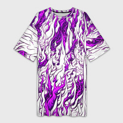Футболка женская длинная Белый и розовый узор, цвет: 3D-принт