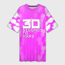 Футболка женская длинная 30 seconds to mars pink, цвет: 3D-принт