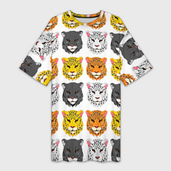 Женская длинная футболка Дикие цветные кошки