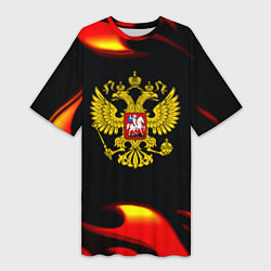 Женская длинная футболка Герб РФ огонь
