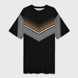 Женская длинная футболка Абстракция графика серая и коричневая полоски на ч