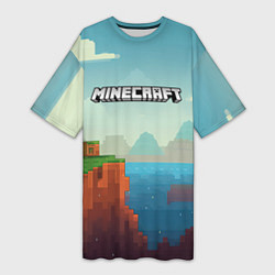 Футболка женская длинная Minecraft logo квадратный мир, цвет: 3D-принт