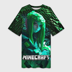 Футболка женская длинная Minecraft девушка зеленый мир, цвет: 3D-принт