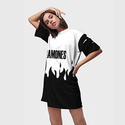 Футболка женская длинная Ramones fire black rock, цвет: 3D-принт — фото 2