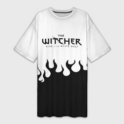 Женская длинная футболка Ведьмак лого чёрный огонь