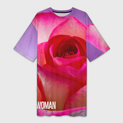 Футболка женская длинная Розовая роза - woman, цвет: 3D-принт