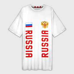 Футболка женская длинная Россия три полоски на белом фоне, цвет: 3D-принт
