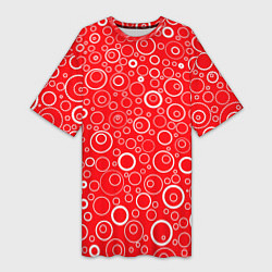 Женская длинная футболка Красно-белый паттерн пузырьки