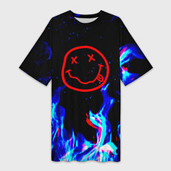 Футболка женская длинная Nirvana flame, цвет: 3D-принт