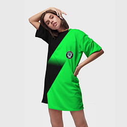 Футболка женская длинная Skoda green line geometry, цвет: 3D-принт — фото 2