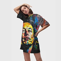 Футболка женская длинная Граффити портрет Илона Маска, цвет: 3D-принт — фото 2