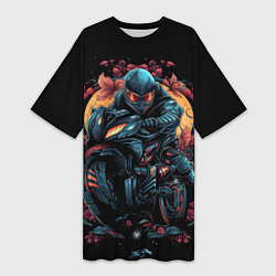 Футболка женская длинная Мотоцикл в стиле киберпанк, цвет: 3D-принт