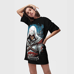 Футболка женская длинная Assassins creed белый костюм, цвет: 3D-принт — фото 2