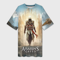 Футболка женская длинная Assassins creed на фоне дворца, цвет: 3D-принт