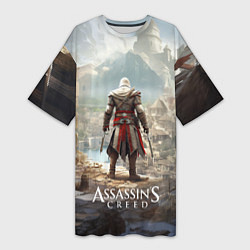 Футболка женская длинная Assassins creed старинный город, цвет: 3D-принт