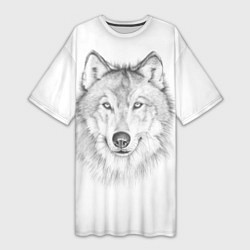 Футболка женская длинная Нарисованный волк зубами щёлк, цвет: 3D-принт