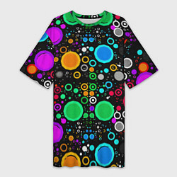 Футболка женская длинная Разноцветные круги, цвет: 3D-принт