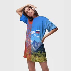 Футболка женская длинная Горы России с флагом, цвет: 3D-принт — фото 2