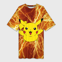 Футболка женская длинная Pikachu yellow lightning, цвет: 3D-принт