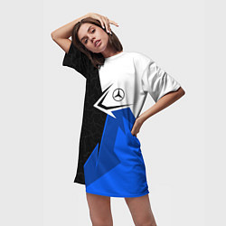 Футболка женская длинная Мерседес - синяя униформа, цвет: 3D-принт — фото 2