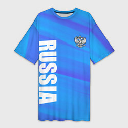 Женская длинная футболка Россия - синие волны