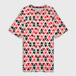 Футболка женская длинная Бирюзово-розовый геометричный треугольники, цвет: 3D-принт