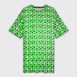 Футболка женская длинная Белые плюсики на зелёном фоне, цвет: 3D-принт