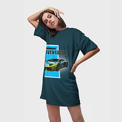 Футболка женская длинная Спортивная машина Lamborghini Aventador, цвет: 3D-принт — фото 2