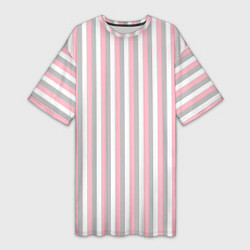 Женская длинная футболка Полосы бело-розово-серый
