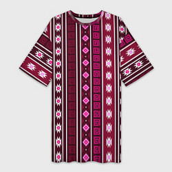 Женская длинная футболка Темно-розовый вертикальный этнический узор