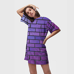 Футболка женская длинная Кирпичная стена фиолетовый паттерн, цвет: 3D-принт — фото 2