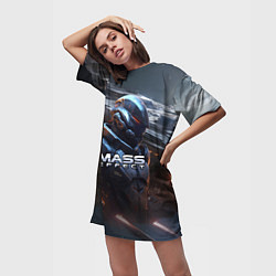 Футболка женская длинная Mass Effect game space, цвет: 3D-принт — фото 2