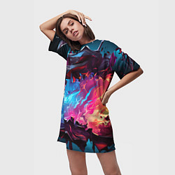 Футболка женская длинная Абстрактные краски во взрыве, цвет: 3D-принт — фото 2