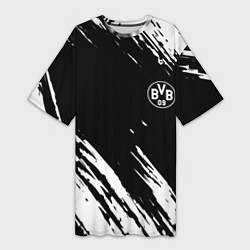 Футболка женская длинная Borussia краски белые на чёрном, цвет: 3D-принт