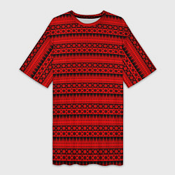 Женская длинная футболка Чёрно-красный норвежский узор