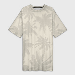 Футболка женская длинная Бежевые пальмы паттерн, цвет: 3D-принт