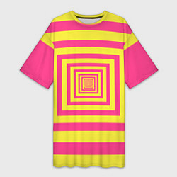 Футболка женская длинная Желтые квадраты трансформация, цвет: 3D-принт
