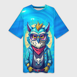 Футболка женская длинная Сова в одежде на стиле, цвет: 3D-принт