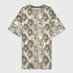 Женская длинная футболка Паттерн лесного волка