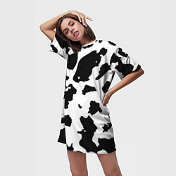 Футболка женская длинная Черно белый коровий узор, цвет: 3D-принт — фото 2