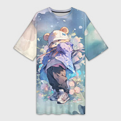 Футболка женская длинная Стильная медведица, цвет: 3D-принт