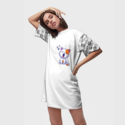 Футболка женская длинная Милый кот сонный зевает, цвет: 3D-принт — фото 2