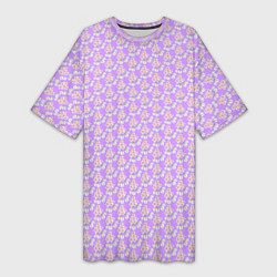 Женская длинная футболка Паттерн сиреневый цветочный
