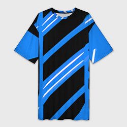 Женская длинная футболка Black and white stripes on a blue background