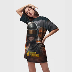 Футболка женская длинная PUBG девушка в шлеме, цвет: 3D-принт — фото 2