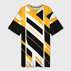 Футболка женская длинная Black and yellow stripes on a white background, цвет: 3D-принт